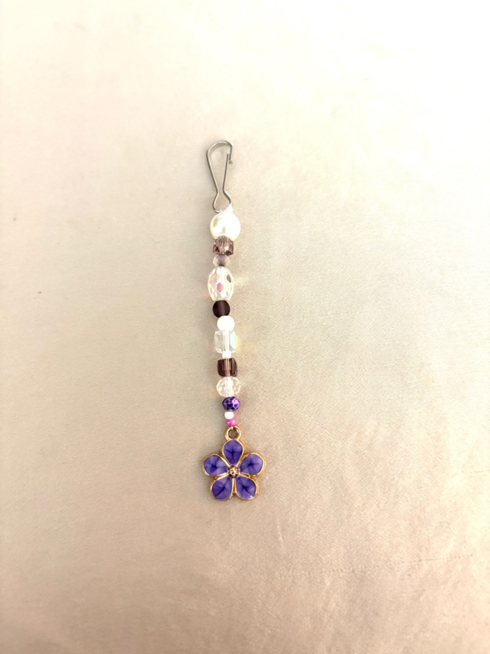 Handmade Purple Flower Beaded Charm Keychain. New.
